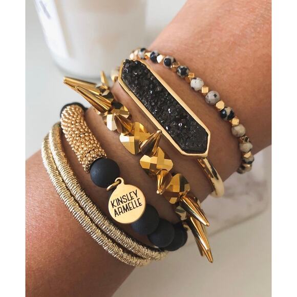 RETAIL $65 Kinsley Armelle Bangle Collection Gold Raven‎ Quartz Bracelet! NEW - Picture 2 of 2